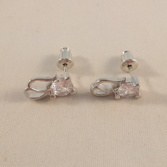 925 Sterling Silver Diamond Zircon Cat Stud Earrings 6mm .84ctw ea. Party Gift - Picture 3 of 5